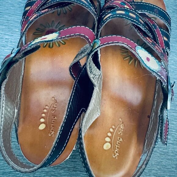 Spring Step Leather Multi Floral Design Sandals 39 - Picture 5 of 7